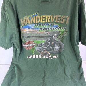 Vandervest Harley Davidson T Shirt Green Wisconsin Motorcycle Graphic Tee XL